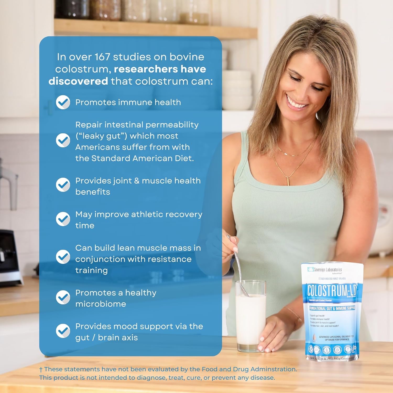 Colostrum-Ld Liposomal Delivery - Colostrum Powder - Gluten-Free, Lactose-Reduced - 34 Servings - Sovereign Laboratories - 6 Oz Vanilla