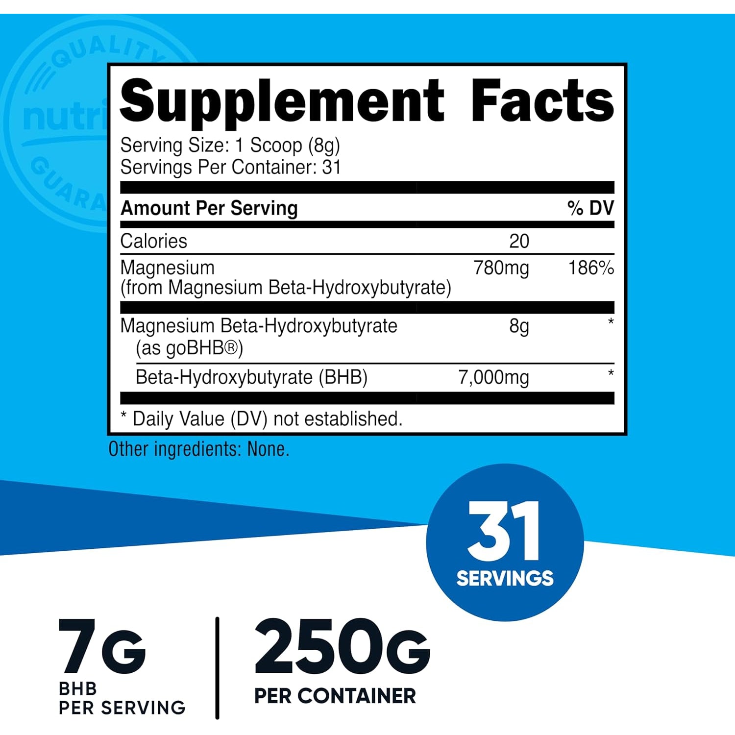 Nutricost Magnesium BHB Salts (250 Grams, Unflavored) - Exogenous Ketone Supplement, 6.5G Beta-Hydroxybutyrate per Serving