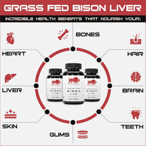 Grass Fed Bison Liver Capsules Supports Energy Production, Detoxification, Digestion, Immunity, Natural Iron Non-Gmo, Freeze Dried Liver Health Supplement, 3000Mg