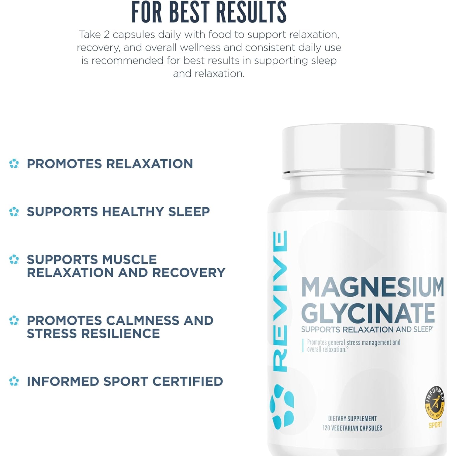 Revive MD Pure Magnesium Glycinate 200Mg – High Absorption Supplement for Relaxation, Stress Relief, Sleep & Memory Support – Promotes Strong Bones, Healthy Nerve & Muscle Function (60 Servings)