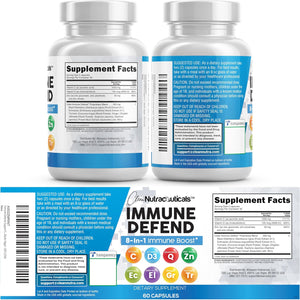 Clean Nutraceuticals Immune Defense Support Supplement 8 in 1 with Zinc 50Mg Quercetin, VIT C 1000Mg, Vitamin D3 5000 IU, Elderberry, Ginger - Immunity System Booster for Adults, Vegan - 60 Count