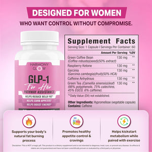 Harmony Glow GLP-1 | Promotes Weight Loss for Women, Helps Appetite Control & Promotes Energy - Assists Metabolic Pathways Linked to GLP-1 Signaling & Fat Loss - 3Rd Party Tested Supplement - 60 Pills
