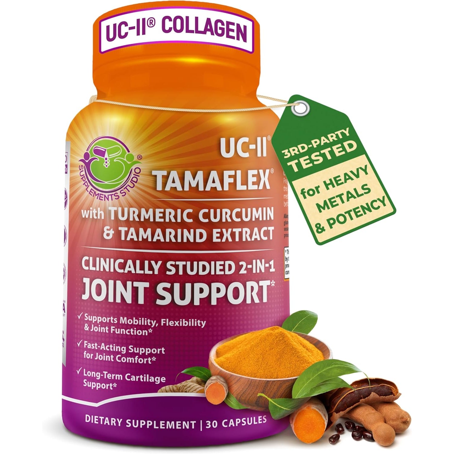 Joint Support Supplement with UC-II® & Tamaflex® – Undenatured Type II Collagen, Turmeric & Tamarind for Joint Health, Flexibility & Mobility – Natural Cartilage Support – Glucosamine-Free Capsules