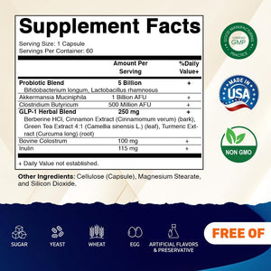 Vitamatic GLP-1 Support Supplement for Men & Women 60 Capsules - Made with Akkermansia, Probiotics, Prebiotic, Clostridium, Berberine, Cinnamon, Green Tea, Turmeric & Colostrum