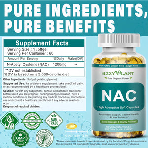NAC Supplement - NAC Softgels for Antioxidant, Immune, Respiratory, Liver Health Support - High Absorption NAC Supplement N Acetyl Cysteine 1200Mg - Non-Gmo, Gluten-Free, Vegan - 2 Month Supply