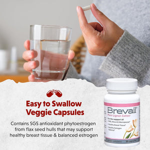 Brevail Plant Lignan Extract Capsules, Proactive Breast Health Supplement with 50 Mg SDG Lignans from Flax Seed Hulls for Healthy Estrogen Balance and PMS Mood Support Pills, 30 Count