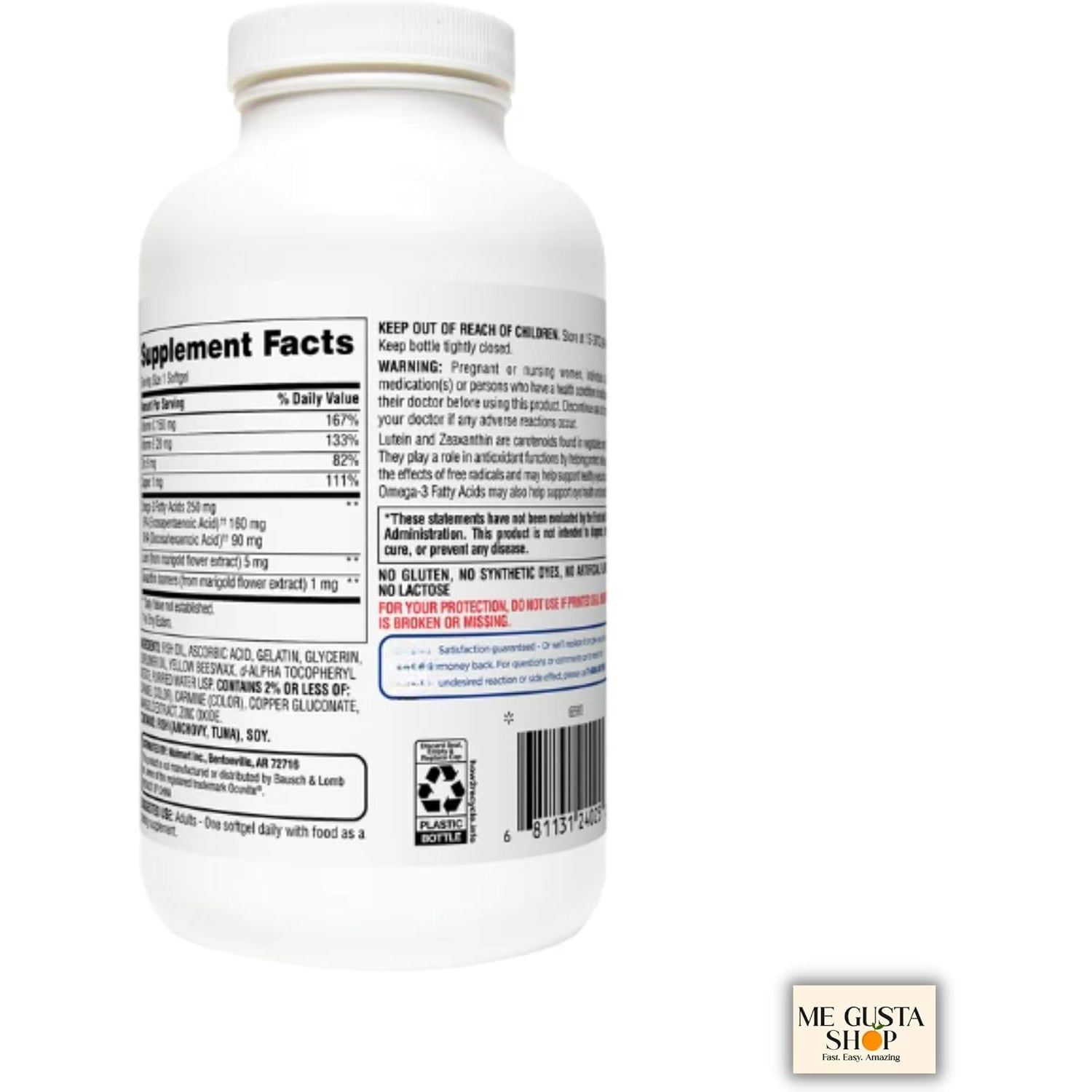 Equate Vision Formula 50+ Softgel Dietary Supplement, 300 Count + Me Gusta Sticker