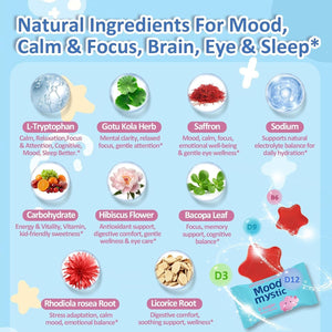 Saffron Gummies for Kids - Saffron Extract Supplements with GABA, Mood Munchies Calms Temper Tantrums, Supports Happy Mood & Cognition, Focus Calm Gummies for Kids 4+, Sugar Free Strawberry, 90 Counts