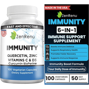 Immunity Quercetin 700 Mg Zinc Vitamin C Vitamin D Immune Support Supplement with Curcumin - Easy to Absorb Immunity Supplement, 100 Vegetarian Capsules 50 Day Supply