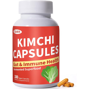QUBIT Kimchi Capsules, Kimchi Supplement, Supports Gut, Digestive & Fullness, Taste Well, One Capsule of Fermented Superfood for Antioxidant Support, 90 Vegan Capsules, Pills