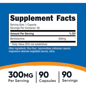 Nutricost Benfotiamine 300Mg, 90 Capsules - Gluten Free, Non-Gmo, and Vegetarian Friendly Fat Soluble Vitamin B1