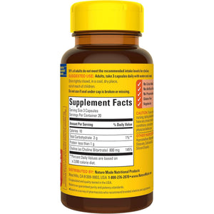 Nature Made Extra Strength Dosage Choline Supplements 800 Mg per 3 Capsules, Brain Health, Mood, Muscle & Liver Support, Vegetarian, 60 Capsules, 20 Day Supply