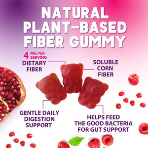 Fiber Gummies – Sugar Free Prebiotic Plant-Based Fiber 4G per Serving Supplement - Improved Soluble Formula Supports Digestive Health & Regularity - Non-Gmo, Natural Berry Flavor Chewable - 60 Gummies