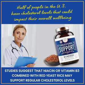 WINDSOR BOTANICALS Cholesterol Supplements - Citrus Bergamot, Niacin, Red Yeast Rice, Berberine, Aronia Berry Extract to Support Normal HDL and LDL Cholesterol Levels - 90 Vegan, Non-Gmo Capsules