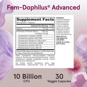Jarrow Formulas Fem-Dophilus Advanced Vaginal & Digestive Probiotics 10 Billion CFU with 6 Science Backed Strains, for Vaginal, Urinary Tract, Digestive & Immune Support, 30 Capsules, Shelf-Stable
