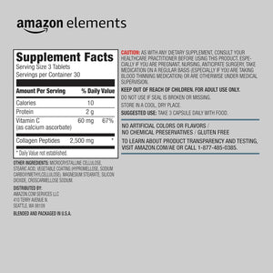 Amazon Elements Collagen Peptides + Vitamin C, 2500Mg Collagen Peptides, Gluten Free, 90 Tablets, 1 Month Supply