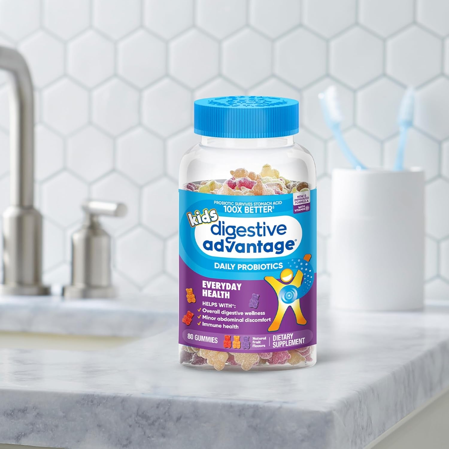 Digestive Advantage Daily Probiotic Gummy for Kids, Multi, Natural Fruit Flavours, 80.0 Count