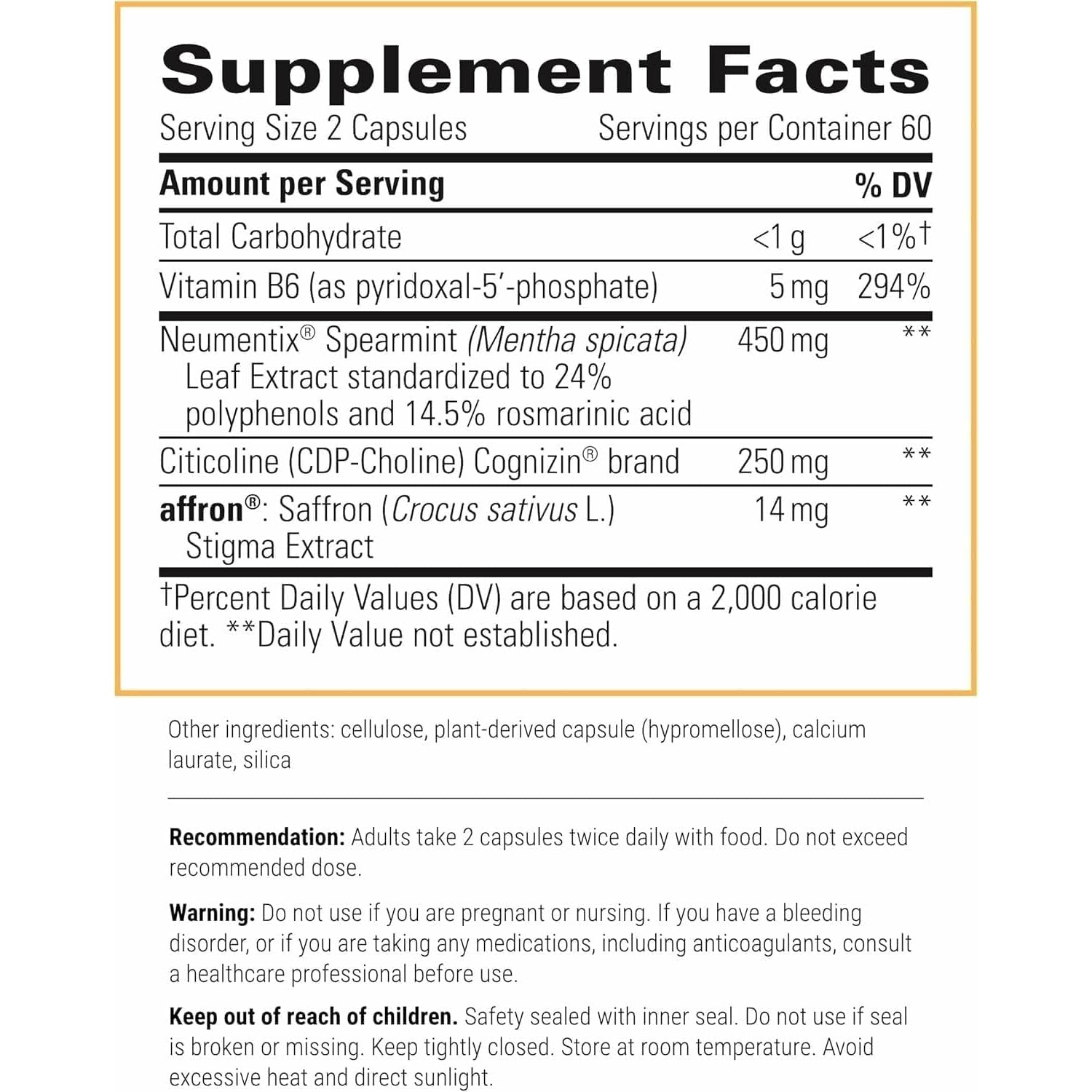 Integrative Therapeutics Neurologix - with Saffron and Cdp-Choline - Nootropic Supplement for Brain Health*- Focus* - Memory Support* - Vegan, Gluten-Free & Dairy-Free - 120 Capsules (60 Servings)