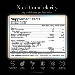 Collagen Peptides Gummies Sugar Free 3000Mg Multi Collagen Blend for Hair Skin & Nails Support + 2500Mg Keratin + 5000Mcg Biotin, Hyaluronic Acid, Vitamin C & Zinc, 60 Gummies (Packaging May Vary)