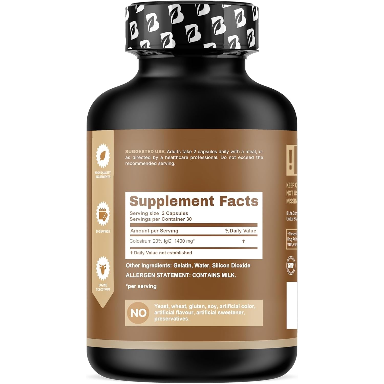 B Life Company Blife Bovine Colostrum Supplement 1400Mg – Immune & Gut Health Support – Colostrum Capsules for Digestive Health – Immune Support Supplement – 60 Capsules (30 Servings)