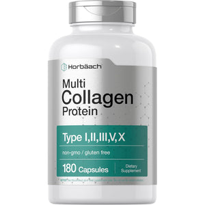 Horbäach Multi Collagen Protein 2000 Mg | 180 Capsules | Hydrolyzed Collagen Type I, II, III, V, X | Keto & Paleo Friendly, Non-Gmo, Gluten Free Supplement
