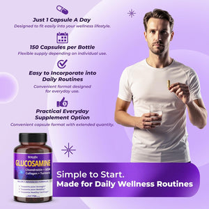 Sotalix Glucosamine 650Mg – All-In-1 Joint Support with Chondroitin, MSM, Collagen, Turmeric, Vitamin D3 & Hyaluronic Acid – 150 Capsules – Shellfish-Free