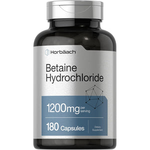 Horbäach Betaine Hcl 1200Mg | 180 Capsules | Betaine Hydrochloride Supplement | Non-Gmo, Gluten Free