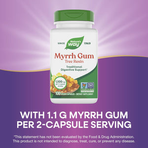 Nature'S Way Myrrh Gum Tree Resin, Traditional Digestive Support*, 1.1 G per 2-Capsule Serving, Non-Gmo Project Verified, No Gluten, 100 Vegan Capsules (Packaging May Vary)