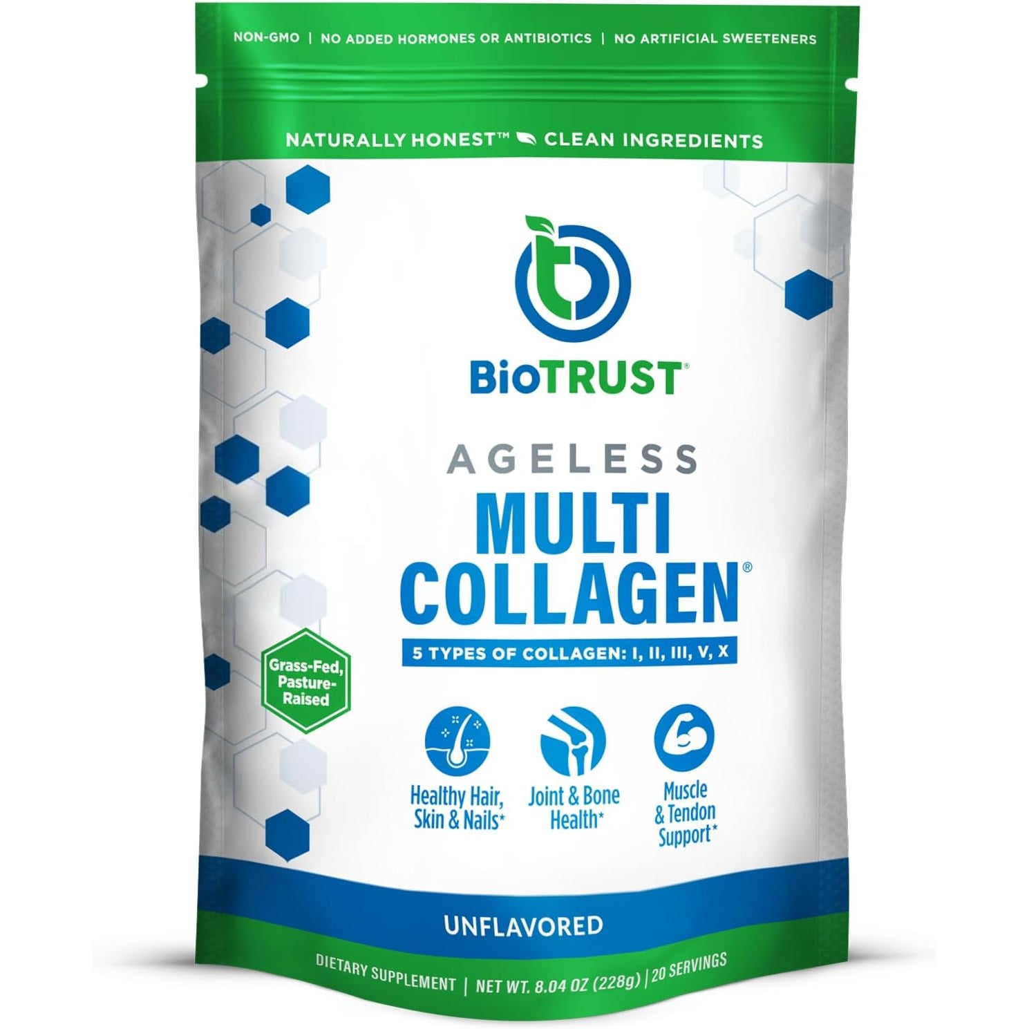Biotrust Ageless Multi Collagen Peptides Powder - 5 Types (I, II, III, V, X) - Unflavored Collagen Powder for Women & Men - Hydrolyzed Protein - Grass Fed Beef, Fish, Chicken, Eggshell Membrane