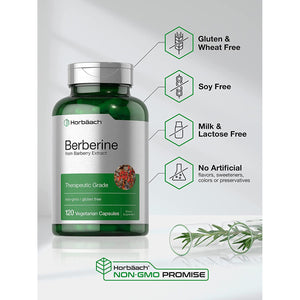Horbaach Berberine HCL Supplement | 500Mg | 120 Capsules | from Barberry Extract | Therapeutic Grade | Vegetarian, Non-Gmo, Gluten Free