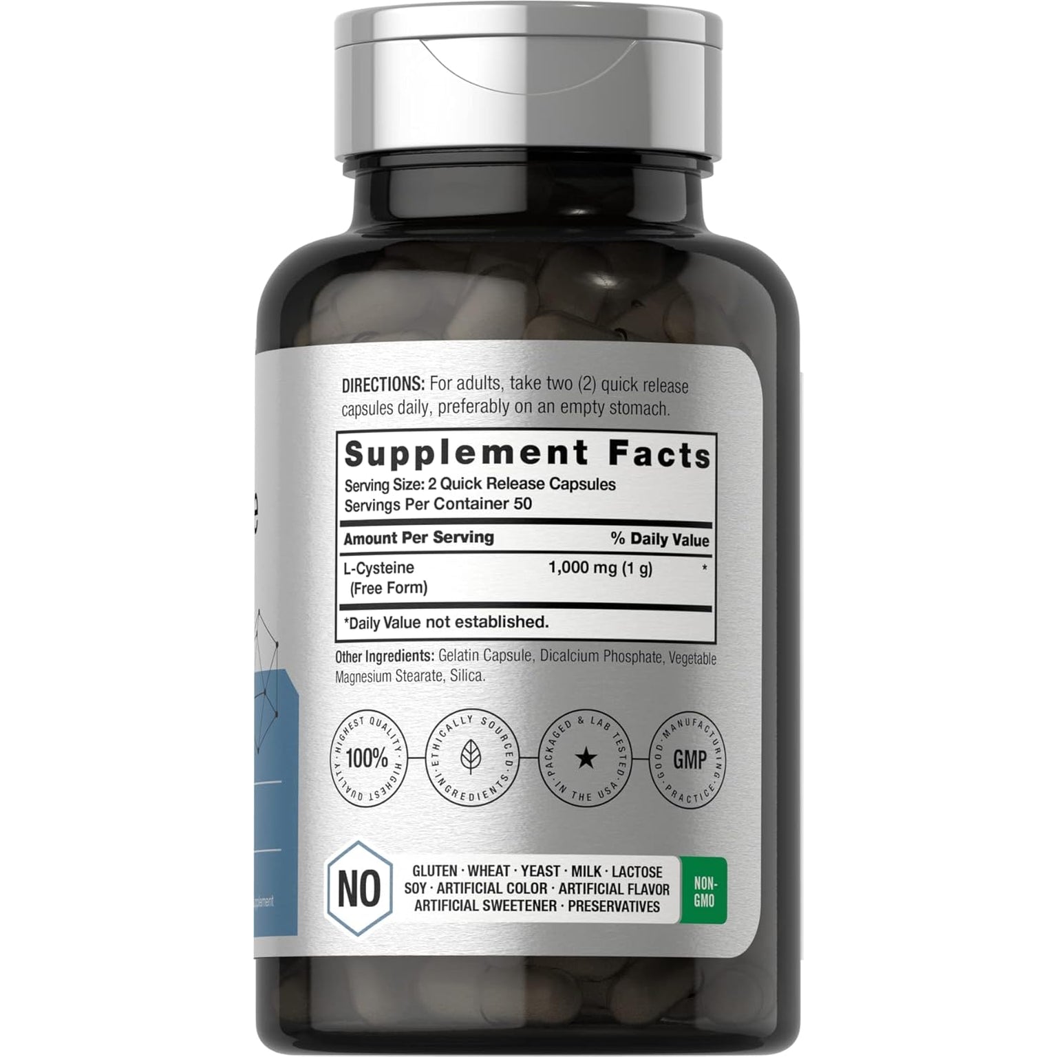 Horbäach L-Cysteine 1000Mg | 100 Powder Capsules | Non-Gmo, Gluten Free Supplement