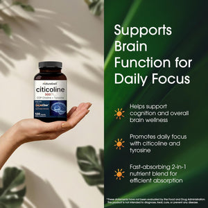 Naturebell Citicoline 500Mg - 120 Capsules - Brain Function Support for Adults - Memory & Focus Aid with CDP Choline & Tyrosine - Fast-Absorbing Formula* - Non-Gmo & Gluten-Free