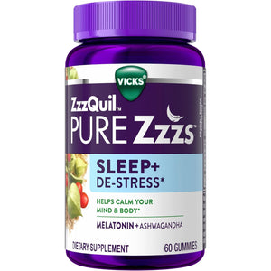 Zzzquil PURE Zzzs De-Stress 2Mg Melatonin Gummies, , Sleep Aids for Adults, Ashwagandha for Stress Support, 60 Gummies