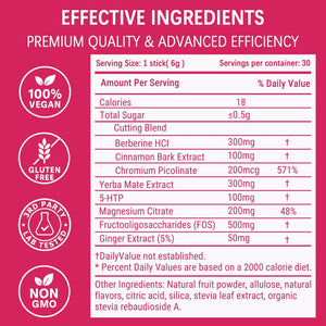 Cutting Drink Mix – Berberine, Chromium, 5-HTP, Yerba Mate & Magnesium | Strawberry Açaí Flavor – 30 Servings