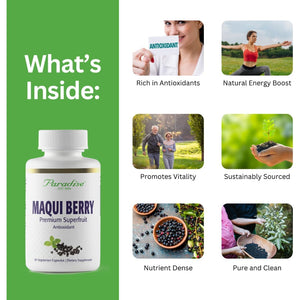 Paradise Herbs, Organic Maqui Berry Extract, 400 Mg, Fresh, Freeze-Dried Concentrate for Superior Potency, Non-Gmo, Vegan, 60 Capsules