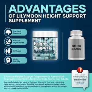 Height & Bone Support Supplement - Premium Height Growth Supplement for Kids & Teens with Calcium - Nutritional Support Bone Health Formula - Height Increase Essential Vitamins - 60 Caps