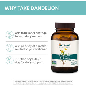 Himalaya Dandelion - Dandelion Root Supplement Supporting Daily Wellness and Health - Vegan, Gluten Free, 1000 Mg, 60 Capsules