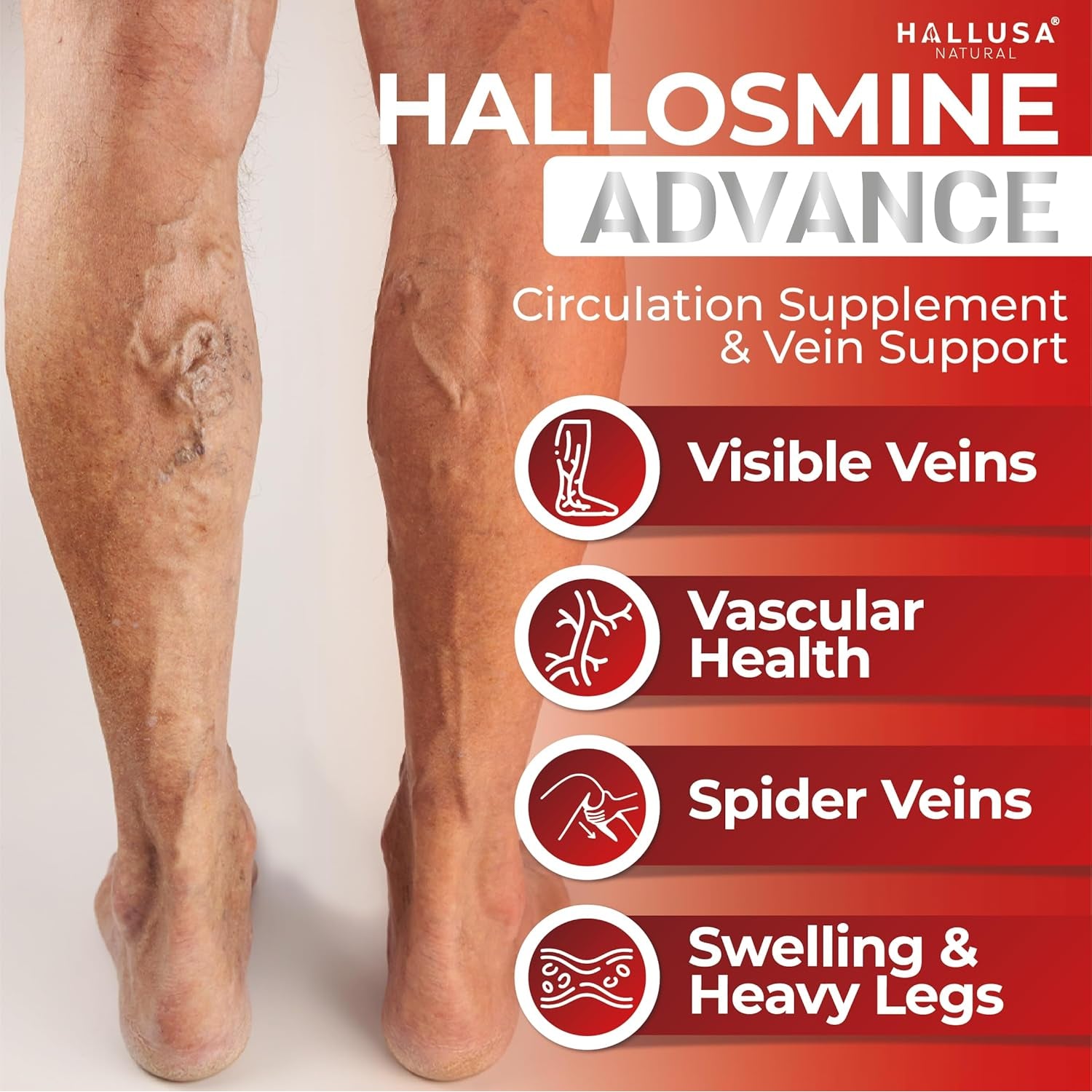 Hallosmine Advance 1000Mg Diosmin Capsules – Max Strength Circulation & Vein Support Supplement, Vascular Health, Visible Veins, Spider Veins, Blood Flow, Swelling & Heavy Legs, 60 Count