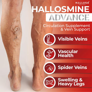 Hallosmine Advance 1000Mg Diosmin Capsules – Max Strength Circulation & Vein Support Supplement, Vascular Health, Visible Veins, Spider Veins, Blood Flow, Swelling & Heavy Legs, 60 Count