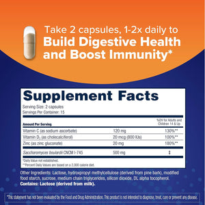 Florastor Advanced Immunity Boost Daily Probiotic & Immune Support Supplement for Women and Men, Saccharomyces Boulardii CNCM I-745 plus Zinc, Vitamin C & D3 (30 Capsules)