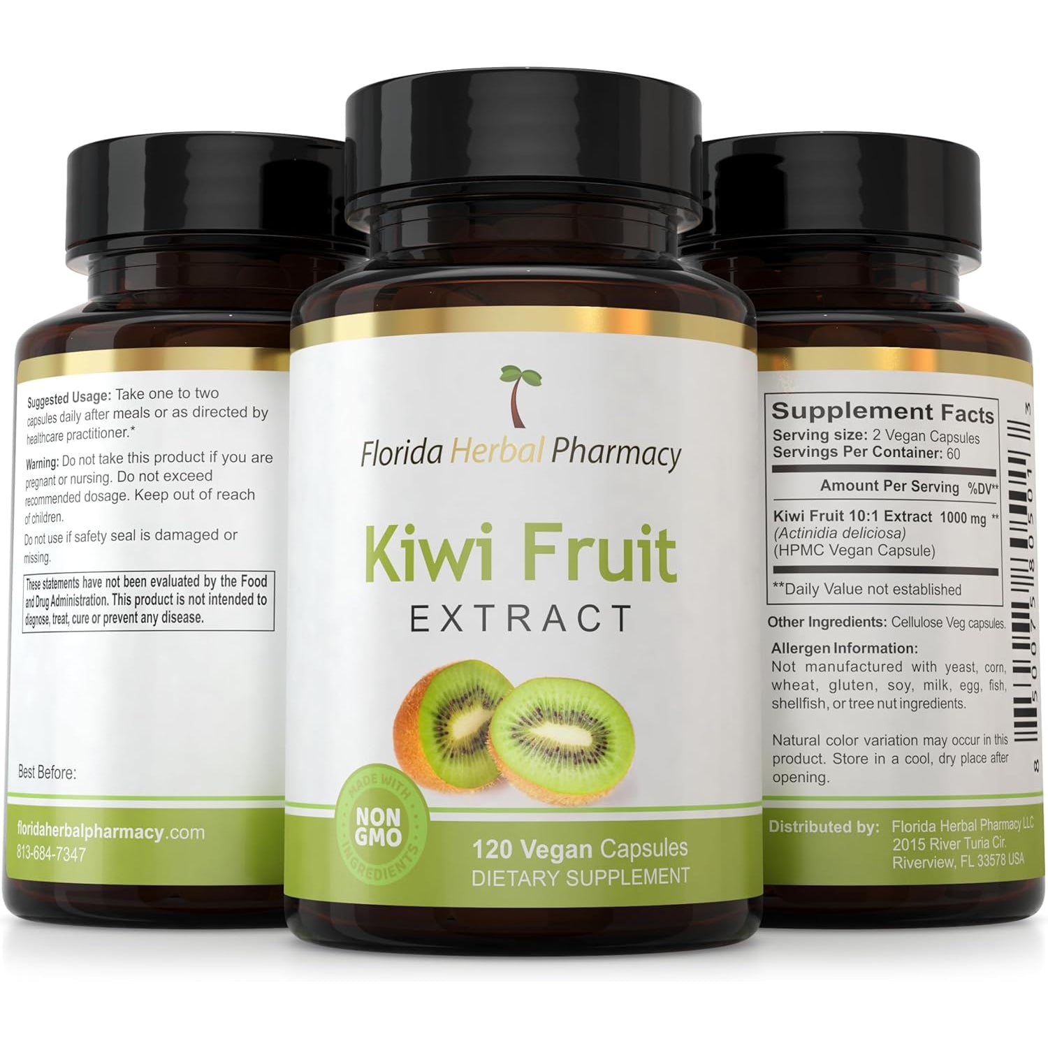 Florida Herbal Pharmacy, Kiwi Fruit Extract Supplement Capsules 10:1 (120 Capsules) Two Months Supply
