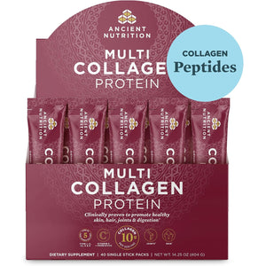 Ancient Nutrition Collagen Peptides Powder, Multi Collagen Protein, Women & Men, Vitamin C, Probiotics, Hydrolyzed Collagen, Supports Skin, Joints, Gut Health, Unflavored, 40 Stick Packs