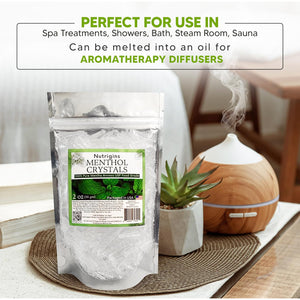 Menthol Crystal 2 Oz - Pure Organic 100% Natural - Menthol Crystals from Mint Crystal Mints Mentha Arvensis - Comes in Resealable Standup Bag for Long-Lasting Freshness