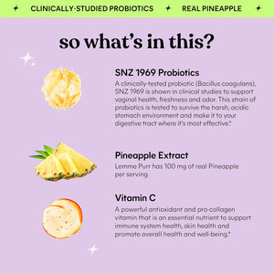 Lemme Purr Vaginal Probiotic Gummies for Women - Balanced Ph, Healthy Odor, Yeast Balance & Flora Support + Vitamin C for Immune Health - Tasty Pineapple (60 Count)