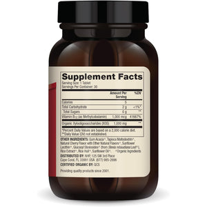Dr. Mercola Organic Chewable Vitamin B12 Dietary Supplements, 30 Servings (30 Tablets), Natural Cherry Flavor with Other Natural Flavors, Non GMO, Gluten Free, Soy Free, USDA Organic