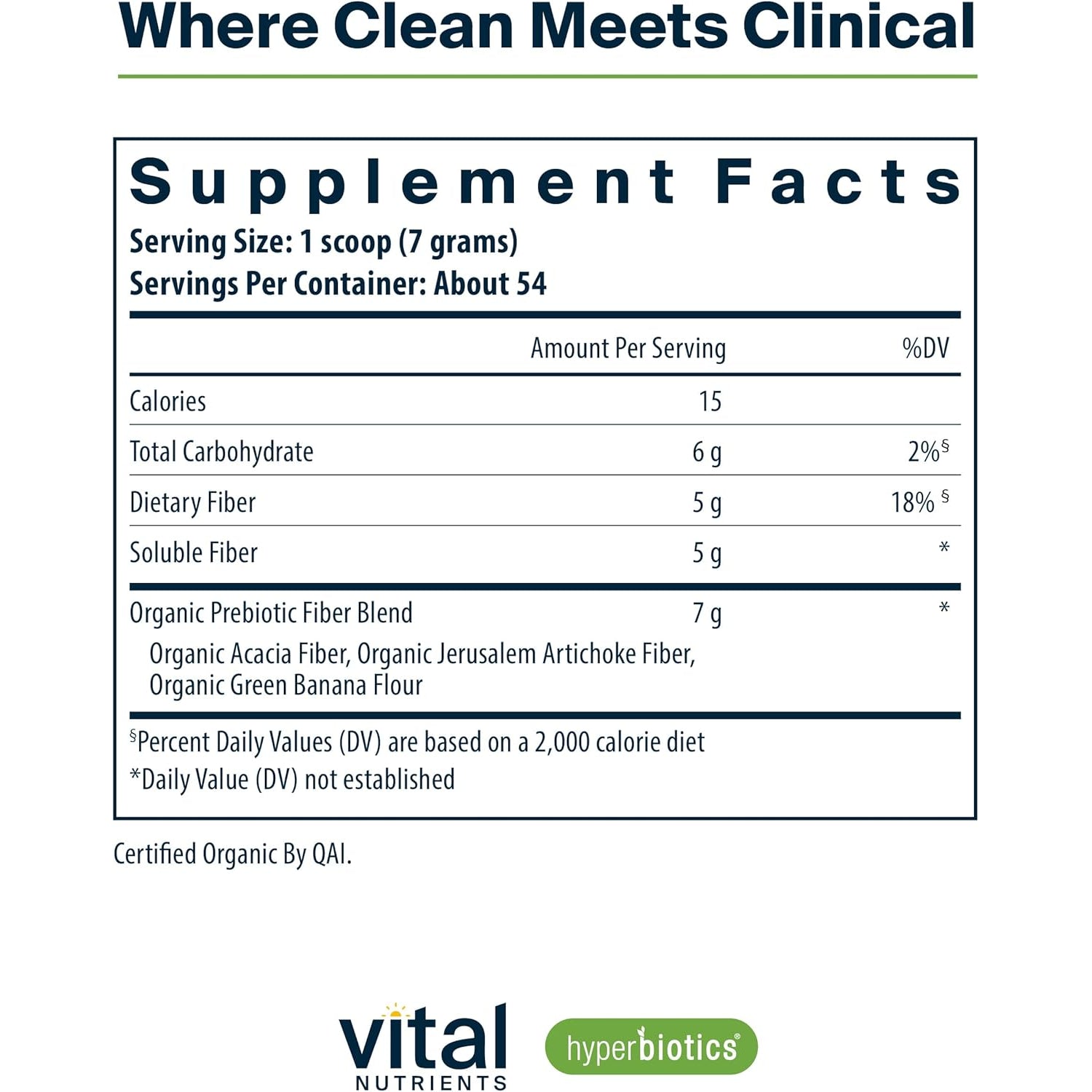 Hyperbiotics Vital Nutrients Organic Prebiotic Fiber Powder | Supports Gut Health and Digestive Regularity | Soluble Fiber Supplement for Women and Men | Vegan Organic Fiber Powder | 54 Servings