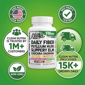 Fiber Supplement Capsules Slippery Elm Psyllium Husk Cascara Sagrada Dandelion Root Turmeric Supplement Aloe Vera Licorice Senna Marshmallow Root Digestive Health Cleanse 90 Pills by Clean Nutra
