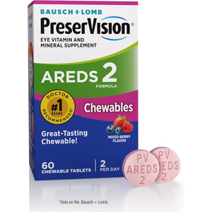Preservision AREDS 2 Eye Vitamins, #1 Eye Doctor Recommended Brand, Chewable Lutein and Zeaxanthin Supplement with Vitamin C, Vitamin E,Zinc, and Copper, Mixed Berry, 60 Tablets
