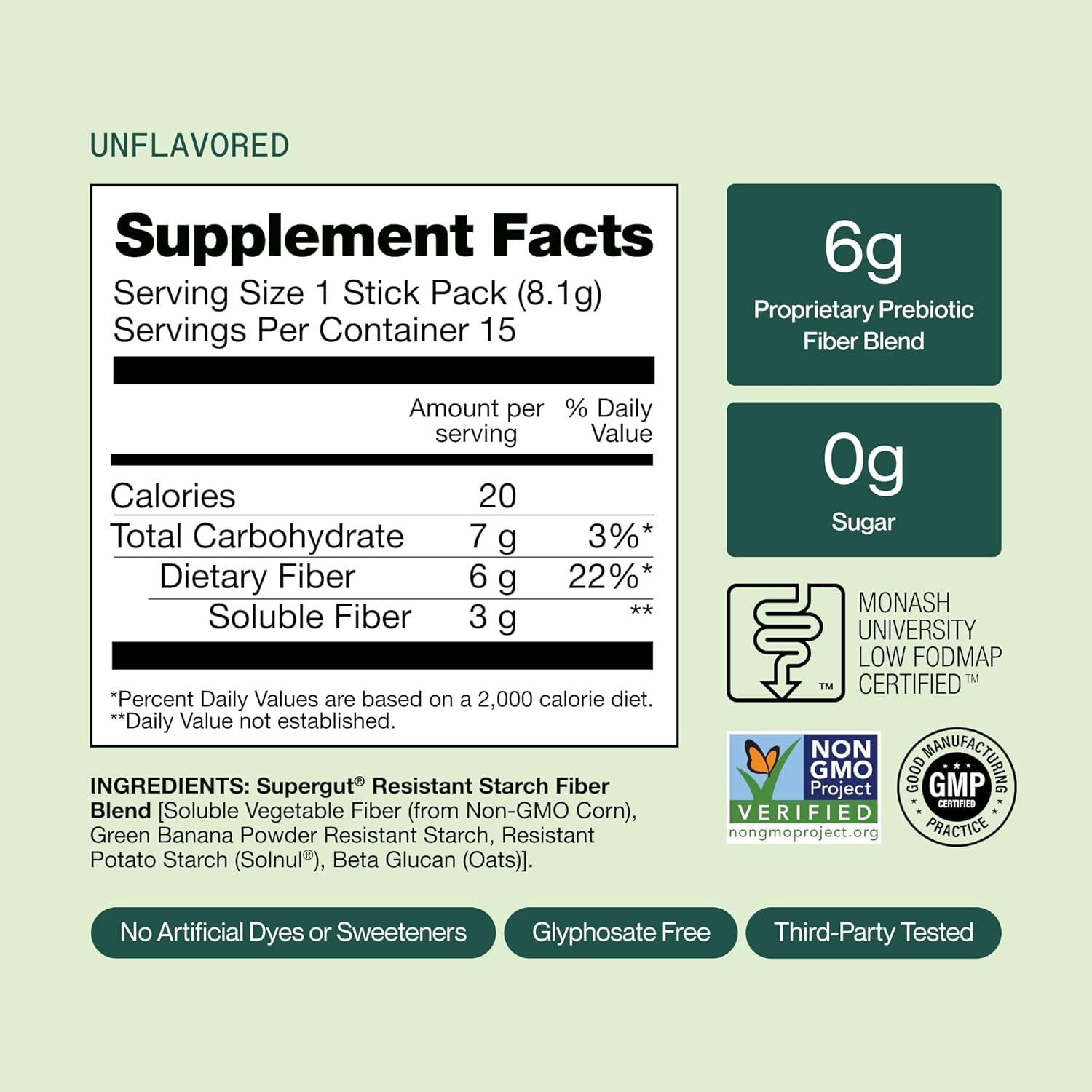 Supergut GLP1 Daily Support - High Fiber GLP-1 Supplement Powder for Women & Men - Sugar-Free Drink Mix for Gut Health (15 Servings)