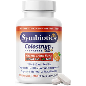 Symbiotics Naturade Colostrum Chewable Tablets Immune & Digestive Support with Lactoferrin, Gluten Free, Low Sugar, Easy Daily Wellness Nutrition (120 Count - Orange Cream)